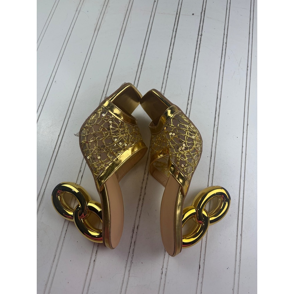 Vintage Y2K Gold Sequin Mesh Statement Mule Heels Women's Size 8-8.5 - Picture 8 of 8